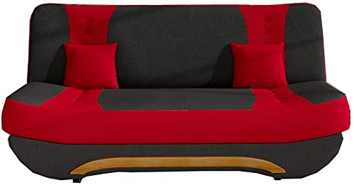 Sofa mit Schlaffunktion und Bettkasten, Couch für Wohnzimmer, Schlafsofa Federkern Sofagarnitur Polstersofa Wohnlandschaft mit Bettfunktion - 194x92x94 -FEBA Schwarz+Rot (Alova 4+Alova 46) von mb-moebel