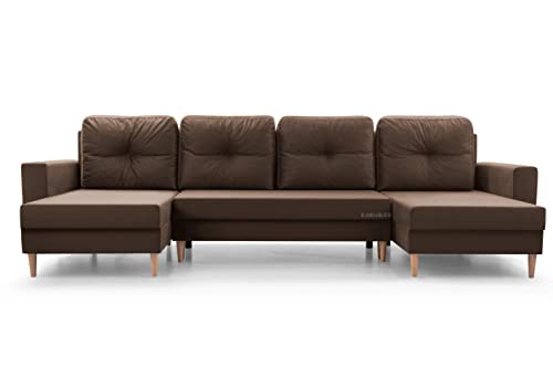 Wohnlandschaft Ecksofa U-Form mit Schlaffunktion Eckcouch mit Bettkasten Sofa Couch Polsterecke U-Sofa - 300x142x90 cm - Carl U (Braun) von mb-moebel