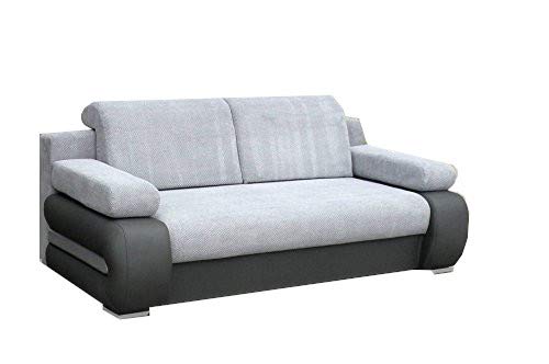 mb-moebel Sofa mit Schlaffunktion und Bettkasten Couch für Wohnzimmer Schlafsofa Schlafcouch Sofagarnitur Polstersofa Wohnlandschaft mit Bettfunktion 3 Sitzer - 206x96x82 cm - York (Grau) von MEUBLO