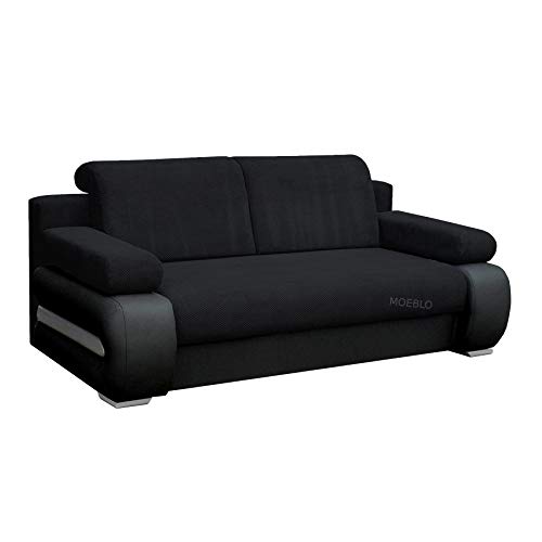 mb-moebel Sofa mit Schlaffunktion und Bettkasten Couch für Wohnzimmer Schlafsofa Schlafcouch Sofagarnitur Polstersofa Wohnlandschaft mit Bettfunktion 3 Sitzer - 206x96x82 cm - York (Schwarz) von mb-moebel