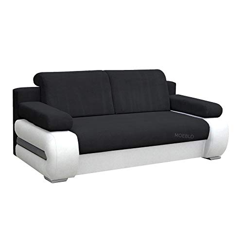 mb-moebel Sofa mit Schlaffunktion und Bettkasten Couch für Wohnzimmer Schlafsofa Schlafcouch Sofagarnitur Polstersofa Wohnlandschaft mit Bettfunktion 3 Sitzer - 206x96x82 cm - York (Schwarz + Weiß) von mb-moebel