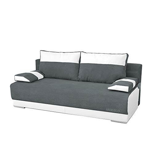 mb-moebel Couch mit Schlaffunktion und Bettkasten Schlafsofa 200cm Breit Gästebett Kindersofa Wohnzimmercouch Bettsofa 3 Sitzer Sofa Ausziehbar Sitzbank 196x92x85 cm Nisa (Dunkelgaru + Weiß) von MEUBLO