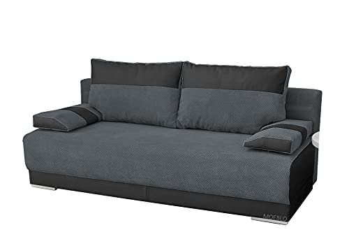 mb-moebel Couch mit Schlaffunktion und Bettkasten Schlafsofa 200cm Breit Gästebett Kindersofa Wohnzimmercouch Bettsofa 3 Sitzer Sofa Ausziehbar Sitzbank 196x92x85 cm Nisa (Dunkelgaru + Schwarz) von mb-moebel