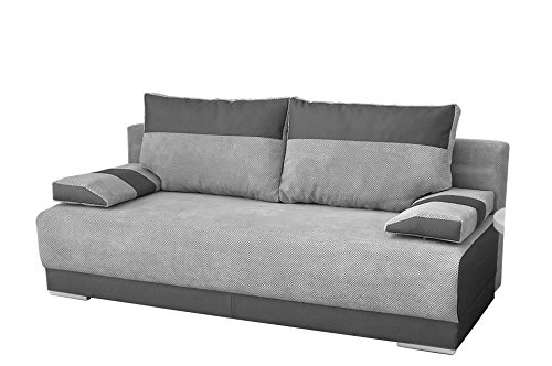 mb-moebel Couch mit Schlaffunktion und Bettkasten Schlafsofa 200cm Breit Gästebett Kindersofa Wohnzimmercouch Bettsofa 3 Sitzer Sofa Ausziehbar Sitzbank 196x92x85 cm Nisa (Grau) von MEUBLO