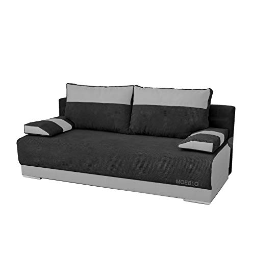 mb-moebel Couch mit Schlaffunktion und Bettkasten Schlafsofa 200cm Breit Gästebett Kindersofa Wohnzimmercouch Bettsofa 3 Sitzer Sofa Ausziehbar Sitzbank 196x92x85 cm Nisa (Schwarz + Grau) von MEUBLO