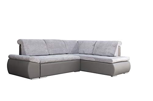 mb-moebel Ecksofa Sofa Eckcouch Couch mit Schlaffunktion und Bettkasten Ottomane L-Form Schlafsofa Bettsofa Polstergarnitur - Bonita (Ecksofa Rechts, Grau) von MEUBLO