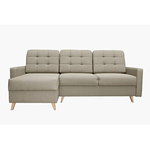 mb-moebel Ecksofa Sofa Eckcouch Couch mit Schlaffunktion und Bettkasten Ottomane L-Form Schlafsofa Bettsofa Polstergarnitur - Carla (Ecksofa Links, Beige) von MEUBLO