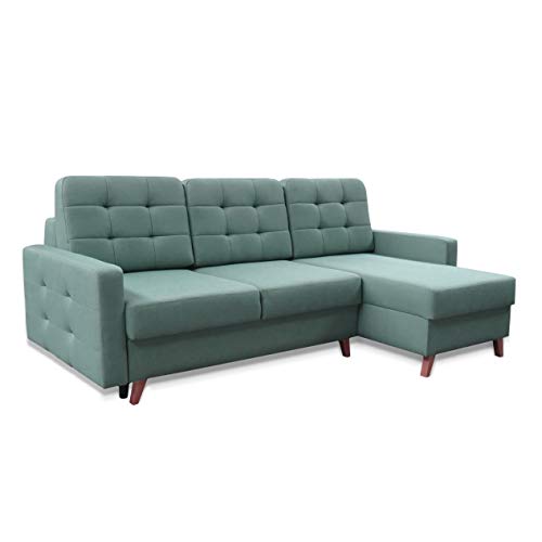 mb-moebel Ecksofa Sofa Eckcouch Couch mit Schlaffunktion und Bettkasten Ottomane L-Form Schlafsofa Bettsofa Polstergarnitur - Carla (Ecksofa Rechts, Menthe) von mb-moebel