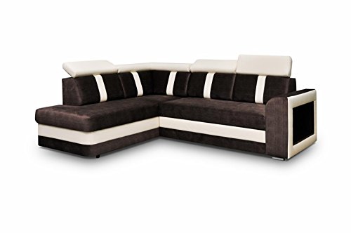 mb-moebel Ecksofa Sofa Eckcouch Couch mit Schlaffunktion und Bettkasten Ottomane L-Form Schlafsofa Bettsofa Polstergarnitur - Texas (Ecksofa Links, Braun) von MEUBLO