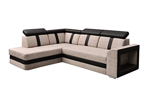 mb-moebel Ecksofa Sofa Eckcouch Couch mit Schlaffunktion und Bettkasten Ottomane L-Form Schlafsofa Bettsofa Polstergarnitur - Texas (Ecksofa Links, Cappuccino) von MEUBLO