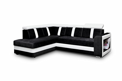 mb-moebel Ecksofa Sofa Eckcouch Couch mit Schlaffunktion und Bettkasten Ottomane L-Form Schlafsofa Bettsofa Polstergarnitur - Texas (Ecksofa Links, Schwarz) von MEUBLO