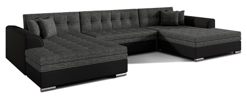 Wohnlandschaft U Form mit Schlaffunktion Ecksofa mit Bettkasten Couch Schlafsofa Eckcouch mit Bettfunktion Big Sofa XXL Couchlandschaft 355x164x80 cm VITI - Dunkelgrau + Schwarz (Berlin 02 + Soft 11) von mb-moebel