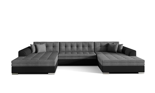 Wohnlandschaft U Form mit Schlaffunktion Ecksofa mit Bettkasten Couch Schlafsofa Eckcouch mit Bettfunktion Big Sofa XXL Couchlandschaft 355x164x80 cm VITI - Dunkelgrau + Schwarz (Sawana 05 + Soft 11) von mb-moebel