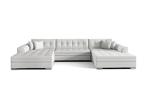 mb-moebel Wohnlandschaft U Form mit Schlaffunktion Ecksofa mit Bettkasten Couch Schlafsofa Eckcouch mit Bettfunktion Big Sofa XXL Couchlandschaft 355x164x80 cm VITI - Weiß (Soft 17) von mb-moebel