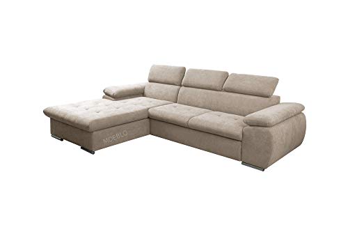 mb-moebel Ecksofa mit Schlaffunktion Eckcouch mit Bettkasten Sofa Couch L-Form Polsterecke für Wohnzimmer, Schlafsofa Sofagarnitur Wohnlandschaft - 284x196x99cm - NILUX (Hellbeige, Ecksofa Links) von mb-moebel