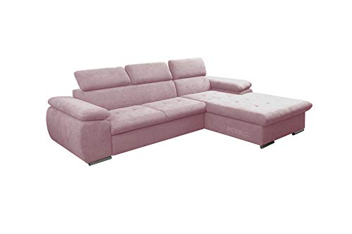 mb-moebel Ecksofa mit Schlaffunktion Eckcouch mit Bettkasten Sofa Couch L-Form Polsterecke für Wohnzimmer, Schlafsofa Sofagarnitur Wohnlandschaft - 284x196x99cm - NILUX (Rosa, Ecksofa Rechts) von mb-moebel