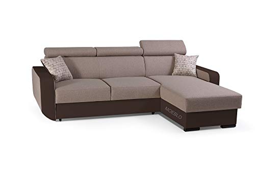 mb-moebel Ecksofa mit Schlaffunktion Eckcouch mit Bettkasten Sofa Couch mit verstellbare Kopfstütze L-Form Polsterecke Schlafsofa Gästebett - 236x165x97 cm - Pedro (Toffi, Ecksofa Rechts) von MEUBLO