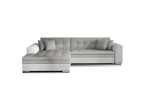 mb-moebel Ecksofa mit Schlaffunktion | Couch für Wohnzimmer, Schlafsofa Sofagarnitur Sofa Eckcouch L-Form Wohnlandschaft Moreno (Links, Beige+Weiß2) von mb-moebel