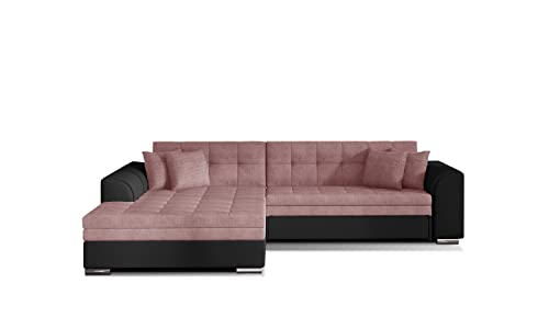 mb-moebel Ecksofa mit Schlaffunktion | Couch für Wohnzimmer, Schlafsofa Sofagarnitur Sofa Eckcouch L-Form Wohnlandschaft Moreno (Links, Rosa+Schwarz) von mb-moebel