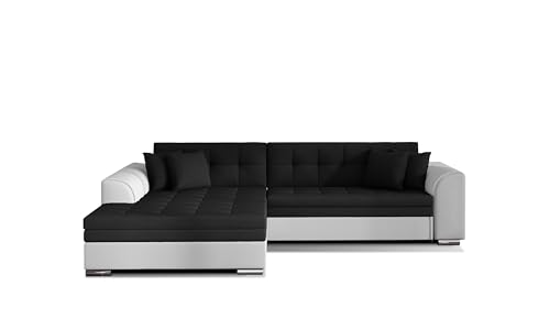 mb-moebel Ecksofa mit Schlaffunktion | Couch für Wohnzimmer, Schlafsofa Sofagarnitur Sofa Eckcouch L-Form Wohnlandschaft Moreno (Links, Schwarz+Weiß) von mb-moebel