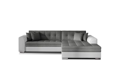 mb-moebel Ecksofa mit Schlaffunktion | Couch für Wohnzimmer, Schlafsofa Sofagarnitur Sofa Eckcouch L-Form Wohnlandschaft mit Bettfunktion Moreno (RECHTS, Dunkelgrau+Weiß) von mb-moebel