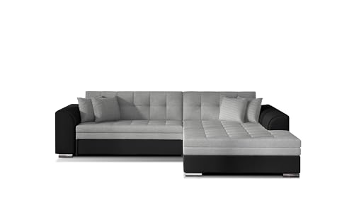 mb-moebel Ecksofa mit Schlaffunktion | Couch für Wohnzimmer, Schlafsofa Sofagarnitur Sofa Eckcouch L-Form Wohnlandschaft Moreno (RECHTS, Hellgrau+Schwarz) von mb-moebel