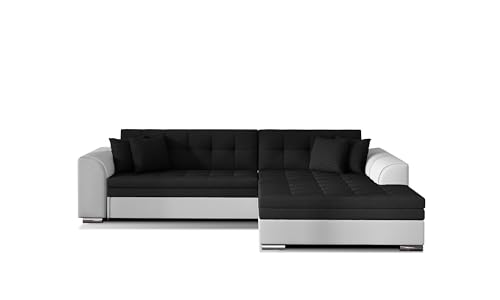 mb-moebel Ecksofa mit Schlaffunktion | Couch für Wohnzimmer, Schlafsofa Sofagarnitur Sofa Eckcouch L-Form Wohnlandschaft mit Bettfunktion Moreno (RECHTS, Schwarz+Weiß) von mb-moebel