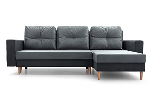 Ecksofa mit Schlaffunktion und Bettkasten Ottomane Links als auch rechts montierbar Couch für Wohnzimmer, Schlafsofa Gästebett Sofa Eckcouch L-Form 232x142x90 cm Carl (Grau + Dunkelgrau) von mb-moebel