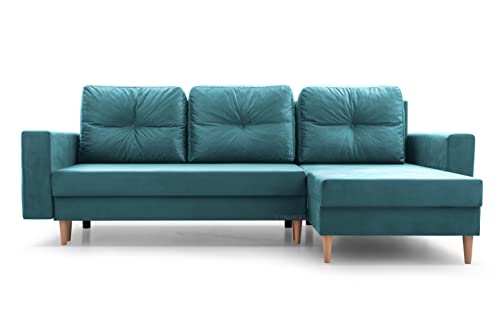 Ecksofa mit Schlaffunktion und Bettkasten Ottomane Links als auch rechts montierbar Couch für Wohnzimmer, Schlafsofa Gästebett Sofa Eckcouch L-Form 232x142x90 cm Carl (Blau) von mb-moebel