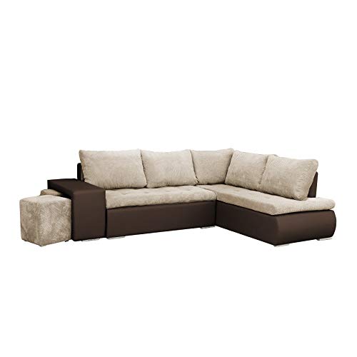 mb-moebel Ecksofa mit Zwei Hocker Sofa Eckcouch Couch mit Schlaffunktion und Bettkasten Ottomane L-Form Schlafsofa Bettsofa Polstergarnitur - 265x280x88cm - BELGRAD (Ecksofa Rechts, Beige + Braun) von mb-moebel