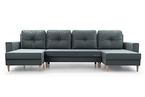 Wohnlandschaft Ecksofa U-Form mit Schlaffunktion Eckcouch mit Bettkasten Sofa Couch Polsterecke U-Sofa - 300x142x90 cm - Carl U (Grau) von mb-moebel