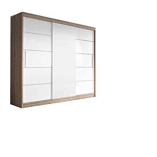 mb-moebel Kleiderschrank Schwebetürenschrank, Kleiderstange und Einlegeboden für Schlafzimmer Wohnzimmer Schiebetüren Schrank Modern Design 250 cm ELBA II (Sonoma + Weiß) von mb-moebel