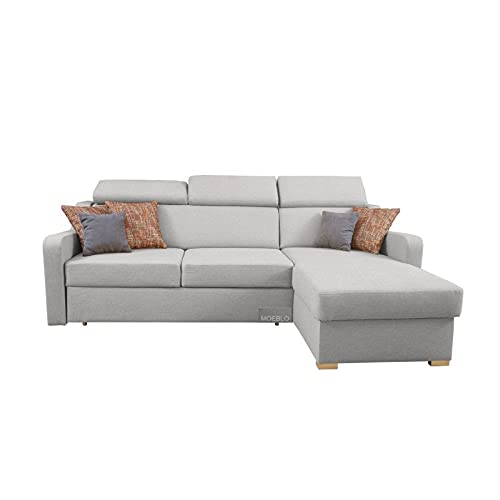 mb-moebel Kleines Ecksofa Eckcouch mit Bettkästen mit Schlaffunktion Couch Wohnlandschaft L-Form Polsterecke Penny (Silber, Rechts) von mb-moebel