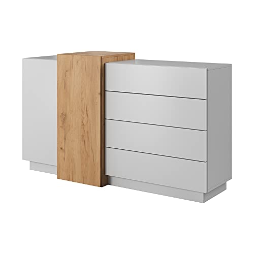 mb-moebel Kommode mit 3 Schubladen und 2 Türen Sideboard Highboard Schrank für Wohnzimmer, Schlafzimmer, Esszimmer, Flur&Diele Weiß+Gold Craft Eiche 45x160x93 Monet 2D4S von mb-moebel