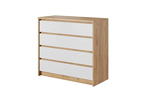 mb-moebel Moderne Kommode mit Schublade Weiß Sideboard Schrank Highboard | Wohnzimmer, Kinderzimmer, Esszimmer, Flur&Diele 92x90x40 Morning von mb-moebel