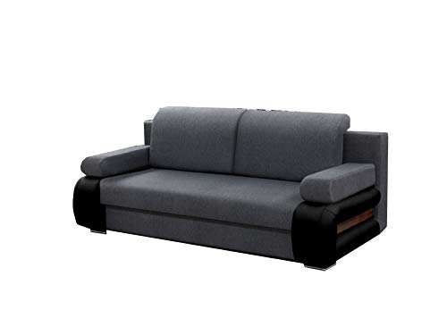 mb-moebel Modernes Sofa Schlafsofa Kippsofa mit Schlaffunktion Klappsofa Bettfunktion mit Bettkasten Couchgarnitur Couch Sofagarnitur 3er LEVIN02 (Grau + Schwarz) von MEUBLO