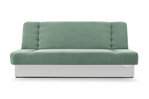 Sofa mit Schlaffunktion und Bettkasten, Kippsofa Klappsofa Schlafsofa Clic-Clack Couch für Wohnzimmer Federkern Sofagarnitur Polstersofa 92x192x85cm - CYPRUS (Mint + Weiß - Soro 34 + Soft 17) von mb-moebel