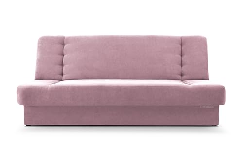 mb-moebel Sofa mit Schlaffunktion und Bettkasten, Kippsofa Klappsofa Schlafsofa Clic-Clack Couch für Wohnzimmer Federkern Sofagarnitur Polstersofa 92x192x85cm - Cyprus (Rosa - Soro 61) von E-MEUBLES