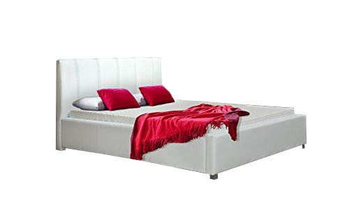 mb-moebel Polsterbett 160 x 200 cm Doppelbett Kunstleder Bett Bettgestell mit Lattenrost mit/ohne Bettkästen Weiß Porto (160 x 200 cm, Ohne Bettkasten) von mb-moebel