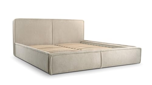 mb-moebel Polsterbett Bett mit Kopfstütze, Rahmenbettgestell, Bettkasten und Lattenrost Doppelbett Gepolsterter Kopfteil Cord-Stoff Stauraumbett Bett 04-180x200 - Beige (Poso 02) von mb-moebel