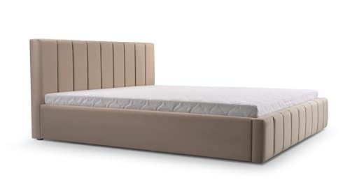 mb-moebel Polsterbett Bett mit Kopfstütze, Rahmenbettgestell, Bettkasten und Lattenrost Doppelbett Gepolsterter Kopfteil Samststoff Stauraumbett Bett 01-140x200 - Rabbit (Trinity 5) von mb-moebel