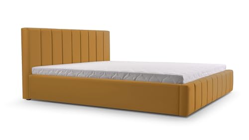 mb-moebel Polsterbett Bett mit Kopfstütze, Rahmenbettgestell, Bettkasten und Lattenrost Doppelbett Gepolsterter Kopfteil Samststoff Stauraumbett Bett 01-160x200 - Amber (Trinity 26) von mb-moebel