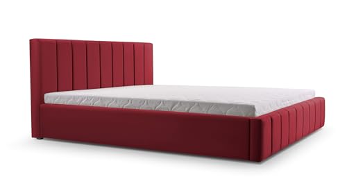 mb-moebel Polsterbett Bett mit Kopfstütze, Rahmenbettgestell, Bettkasten und Lattenrost Doppelbett Gepolsterter Kopfteil Samststoff Stauraumbett Bett 01-180x200 - Ruby Red (Trinity 24) von mb-moebel