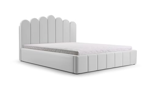 mb-moebel Polsterbett Bett mit Kopfstütze, Rahmenbettgestell, Bettkasten und Lattenrost Doppelbett Gepolsterter Kopfteil Samststoff Stauraumbett Bett 03-140x200 - Silver (Trinity 32) von mb-moebel