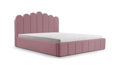 mb-moebel Polsterbett Bett mit Kopfstütze, Rahmenbettgestell, Bettkasten und Lattenrost Doppelbett Gepolsterter Kopfteil Samststoff Stauraumbett Bett 03-160x200 - Misty Rose (Trinity 23) von mb-moebel