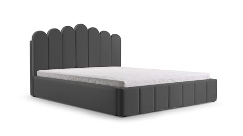 mb-moebel Polsterbett Bett mit Kopfstütze, Rahmenbettgestell, Bettkasten und Lattenrost Doppelbett Gepolsterter Kopfteil Samststoff Stauraumbett Bett 03-180x200 - Graphite (Trinity 15) von mb-moebel