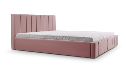 mb-moebel Polsterbett Bett mit Kopfstütze, Rahmenbettgestell, Bettkasten und Lattenrost Doppelbett Gepolsterter Kopfteil Samststoff Stauraumbett Bett 01-160x200 - Misty Rose (Trinity 23) von mb-moebel