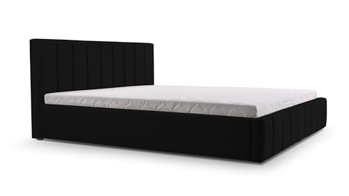 mb-moebel Polsterbett Bett mit Kopfstütze, Rahmenbettgestell, Bettkasten und Lattenrost Doppelbett Gepolsterter Kopfteil Samststoff Stauraumbett Bett 01-180x200 - Black (Trinity 16) von mb-moebel