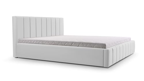 mb-moebel Polsterbett Bett mit Kopfstütze, Rahmenbettgestell, Bettkasten und Lattenrost Doppelbett Gepolsterter Kopfteil Samststoff Stauraumbett Bett 01-180x200 - Silver (Trinity 32) von mb-moebel