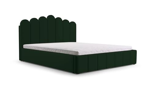 mb-moebel Polsterbett Bett mit Kopfstütze, Rahmenbettgestell, Bettkasten und Lattenrost Doppelbett Gepolsterter Kopfteil Samststoff Stauraumbett Bett 03-180x200 - Bottle Green (Trinity 28) von mb-moebel